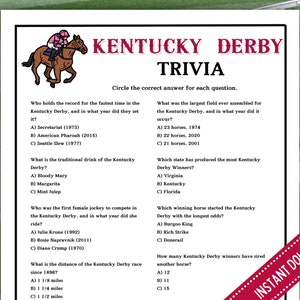 Kentucky Derby Game | Derby Trivia | Kentucky Derby Party | Run for the Roses | Night at the Races | Derby Theme | Printable