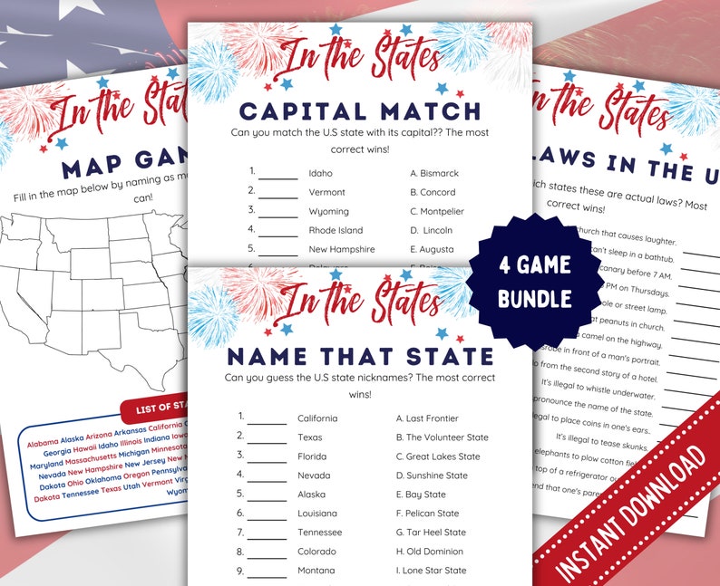 State Trivia Images USA State Trivia Game Bundle: Family Game Night (PDF) - Etsy