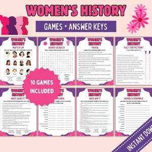 Women&#39;s History Month 10-Game MEGA Bundle, International Women&#39;s Day Games, Women&#39;s History Month Trivia, Women&#39;s History Month Games