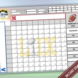 Super Big Game Football Squares | 100 Squares Football Pool | 2025 Super Big Bowl Pool in New Orleans | Team Fundraiser | Instant download