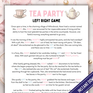 Tea Party Left Right Game |  Tea Party Games Printable | Tea Party Activities | Girls Tea Party Birthday | Afternoon Tea Party