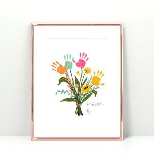 Mothers&#39;s day craft handprint art birthday activity floral bouquet grandma flower DIY kids children toddler baby printable keepsake