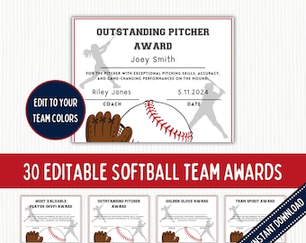 Editable Softball Award Certificates: End of Season Team Awards (Digital Download)
