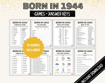 80th Birthday Games Bundle 80th Birthday Party Games 1944 Trivia Born in 1944 80 year old Men Women Him Her Quiz EDITABLE Instant Digital