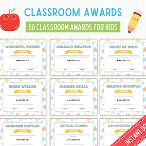 Classroom Awards -- End of Year Awards -- Student Awards -- Printable Student Certificates -- Fun Class Awards