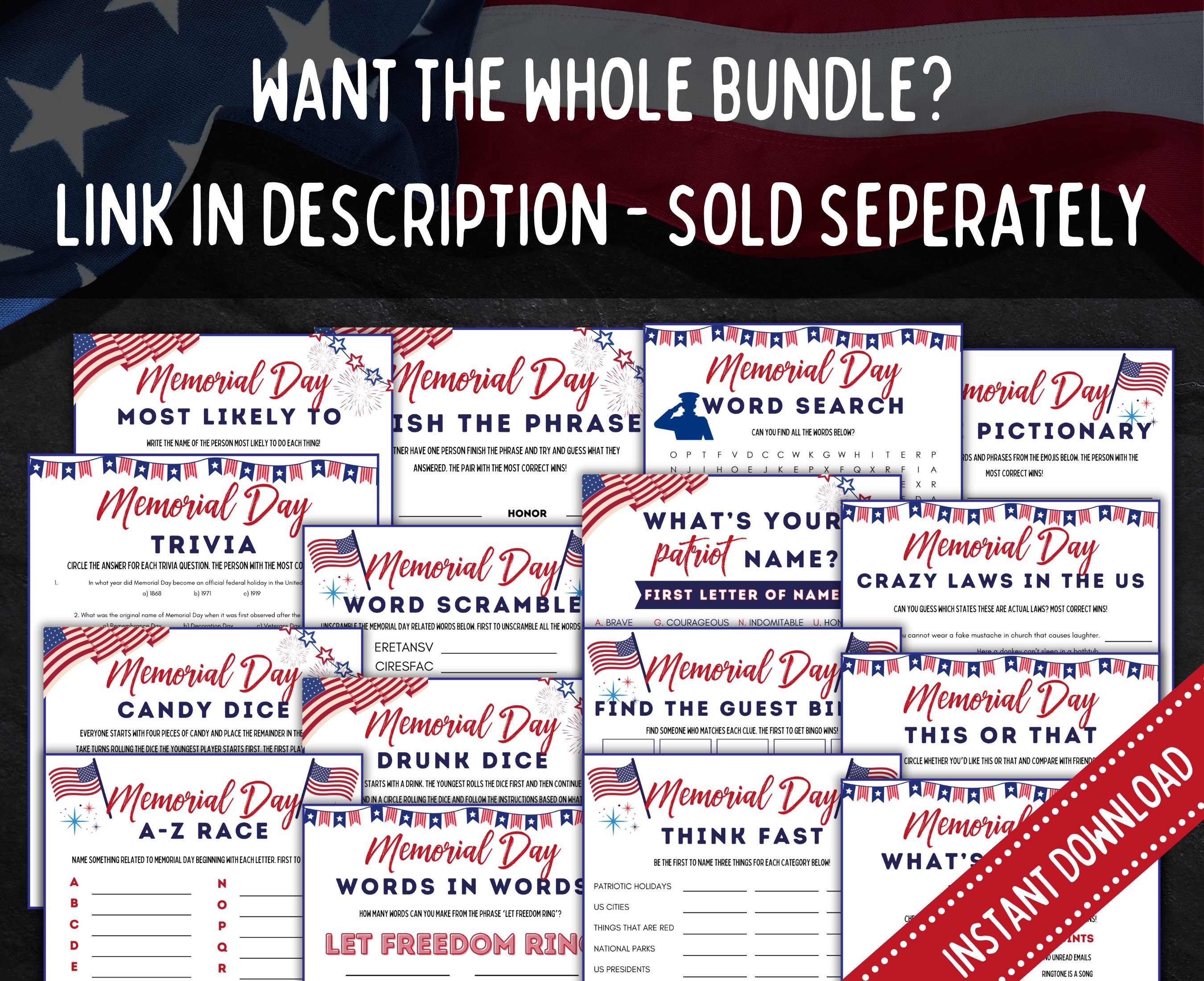 Memorial Day Emoji Pictionary, Fun Memorial Day Emoji Game for Kids