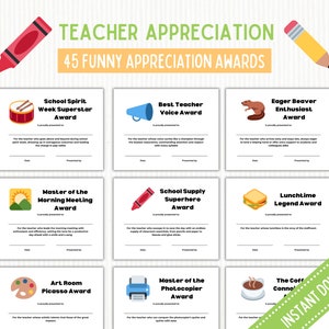 Fun Teacher Staff Appreciation Certificate Awards End of Year, Digital Download Printable PDFs. Great for Meetings, Parties, Ceremonies!