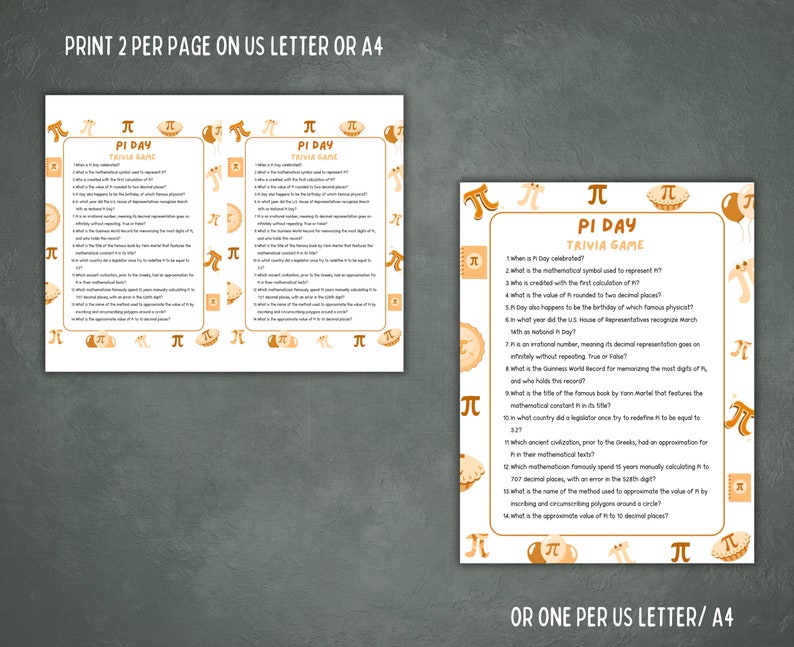 PI Day Trivia Game, Printable PI Day Game for Kids and Adults, Fun PI