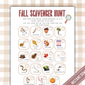 Fall Scavenger Hunt Activity For Kids Fall Activity Fall For Children Activity for Kids Autumn Fall Game For Children Outdoor Activity