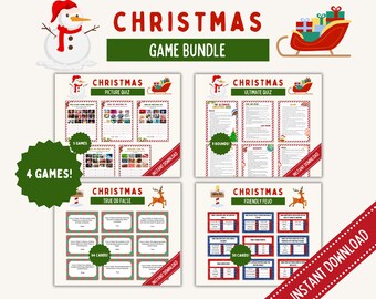 Può includere: Un pacchetto di giochi di Natale con quattro giochi: Picture Quiz, Ultimate Quiz, Vero o Falso e Feudo Amichevole. I giochi sono illustrati con immagini festive di un pupazzo di neve, una renna e una slitta.