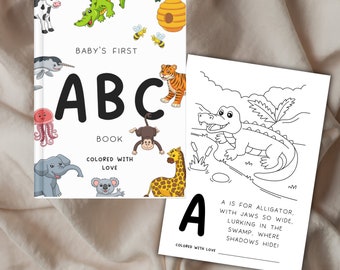 ABC Coloring Book – English – Baby Shower Game – Animal Alphabet A-Z Pages – Printable Coloring Book – Gift for Kids – Digital Download