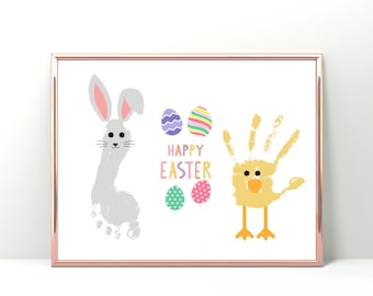 Fußabdruck Handabdruck Hand Fuß / Küken Küken / Frohe Ostern / Frohe Ostern / Kinder Karte / Andenken DIY Karte