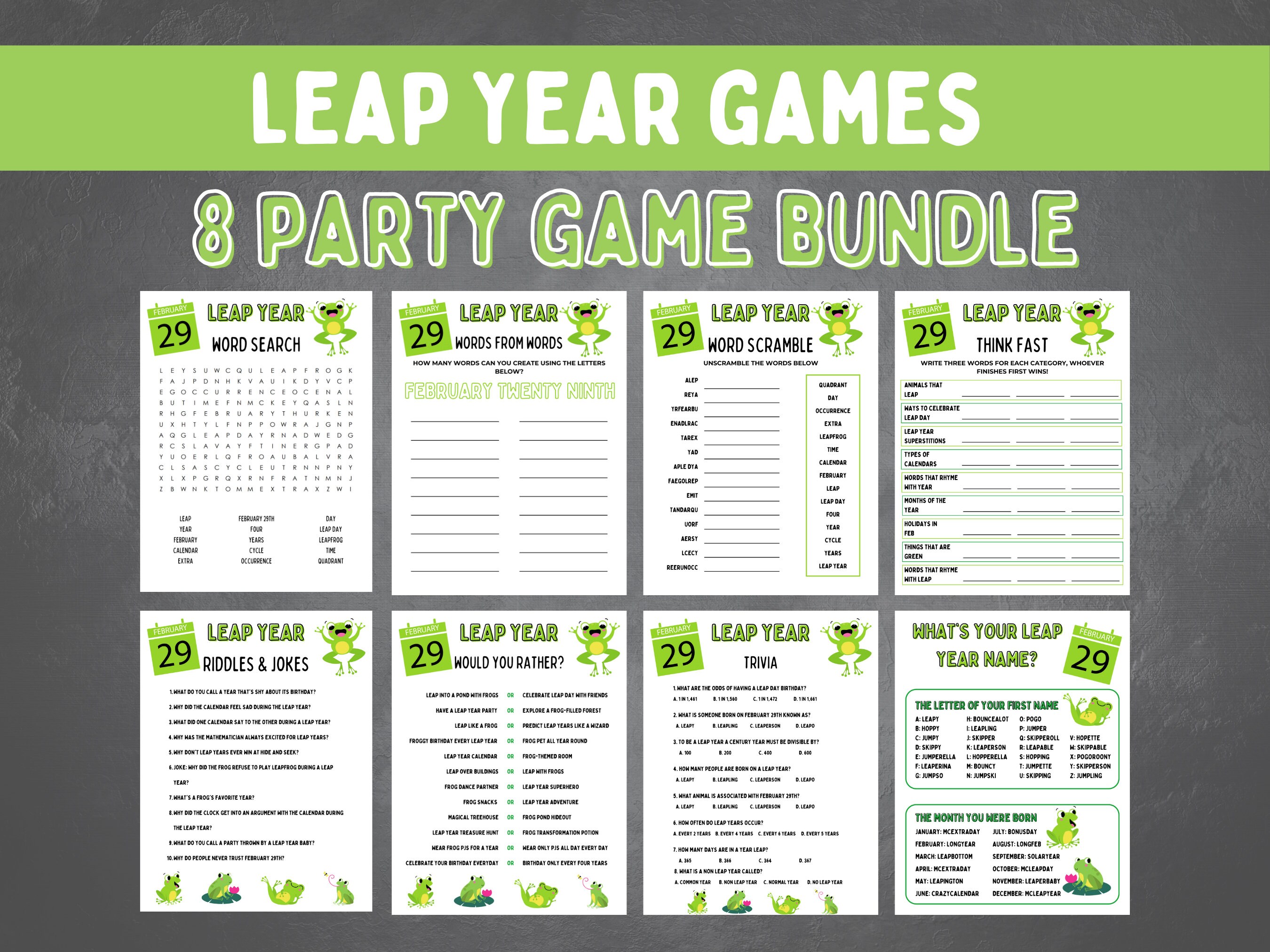 Leap Year Games Printable, Leap Year Party Idea, February 29 Classroom ...