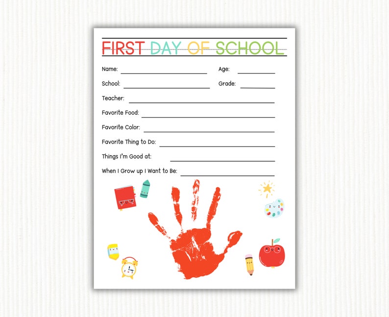 First Day of School Handprint Craft | Back to School Printable | Memory ...
