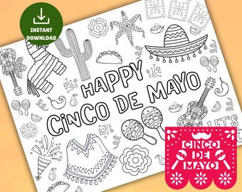 Páginas para colorear del Cinco de Mayo, Imprimible del Cinco de Mayo, Actividades del Cinco de Mayo para niños, Páginas para colorear de Fiesta para niños, Descarga instantánea
