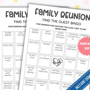 Family Reunion Bingo Game | Family Reunion Find the Guest Bingo | Family Party Game - Printable Bingo Game | Fun Family Reunion Game
