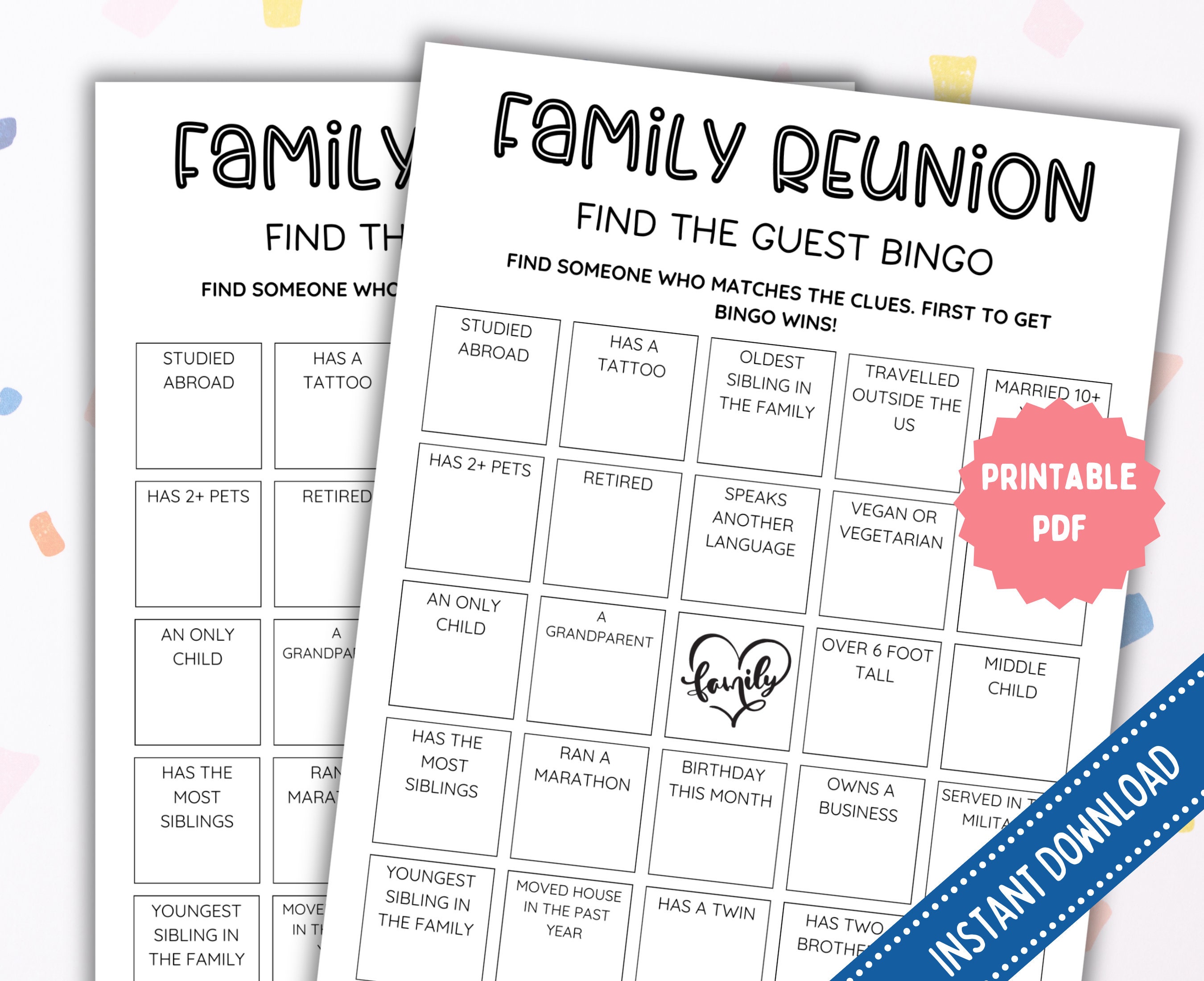 Family Reunion Bingo Game | Family Reunion Find the Guest Bingo ...