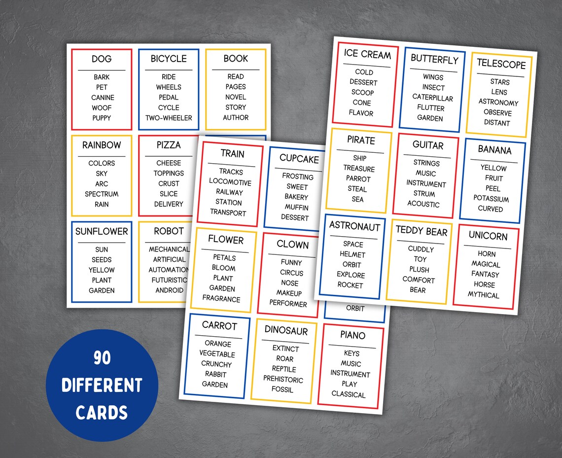 Kids Taboo Game, Printable Taboo Game for Kids, Family Card Games, Kids Forbidden Words - Etsy