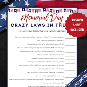 These United States Quiz Game, Memorial Day Game, 4th of July Party, Patriotic Game, 50 States Trivia, American Trivia Game, Labor Day Game