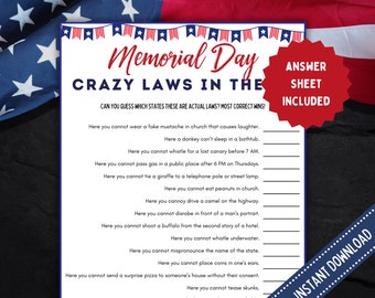 Crazy Laws USA Quiz Game: Patriotic Trivia (PDF)