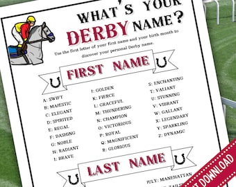 Derby Namen Gesellschaftsspiel: Kentucky Derby, Pferderennen (Printable)