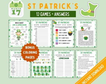 St. Patrick's Day Kids Activity Bundle: Games, Maze, Coloring Pages (Digital Download)