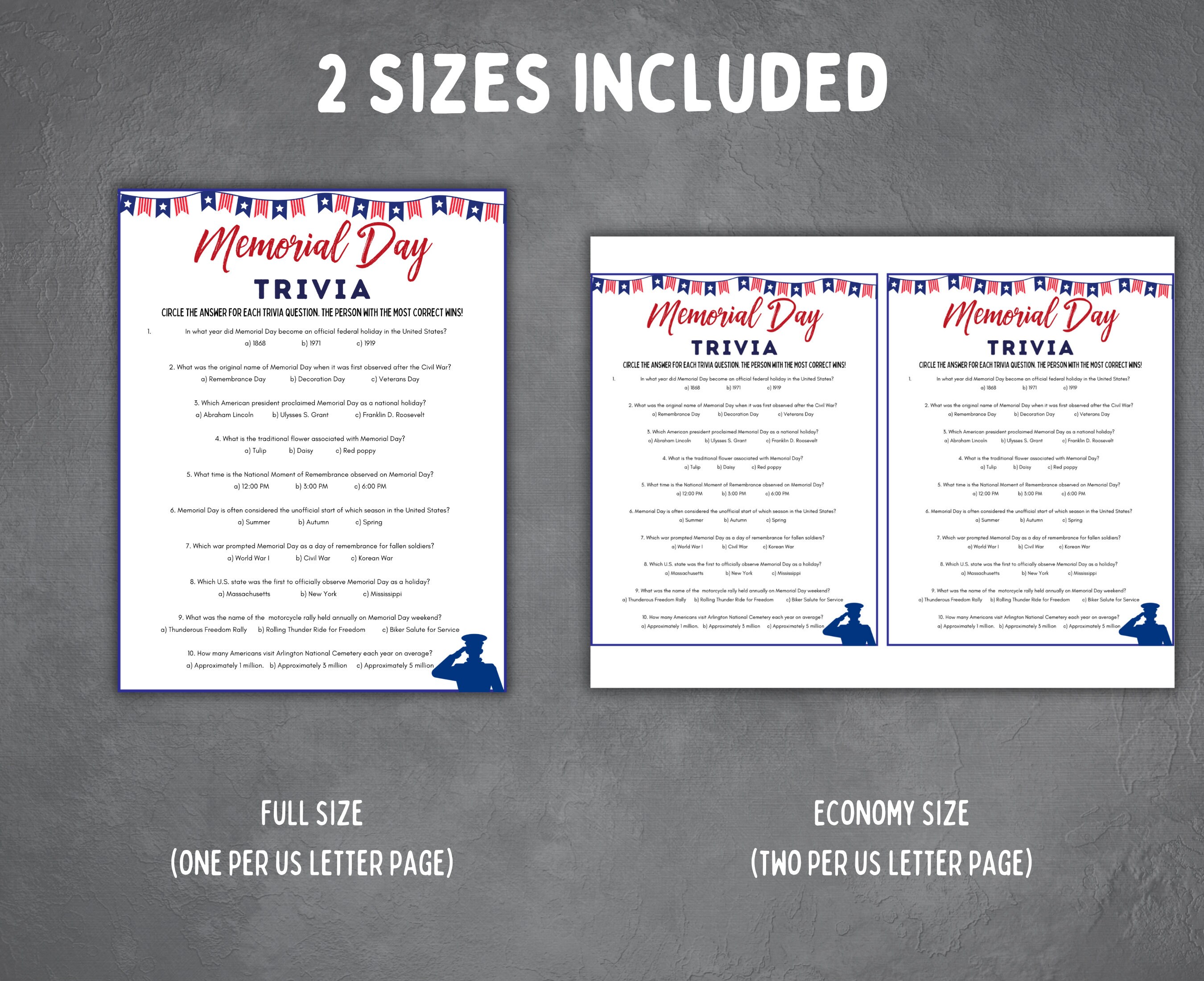 Memorial Day Trivia, Fun Memorial Day Printable Game, Memorial Day Idea ...