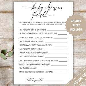 Baby Shower Family Feud Game: Fun Printable Template (Instant Download)