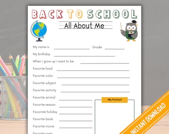 First Day of School | All About Me Worksheet | Back to School Printable ...