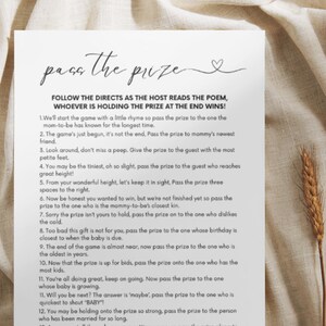 Baby Shower Pass the Prize Game, Fun Printable Activity, Rhyme Poem for Baby Shower Gift Exchange, Instant Download