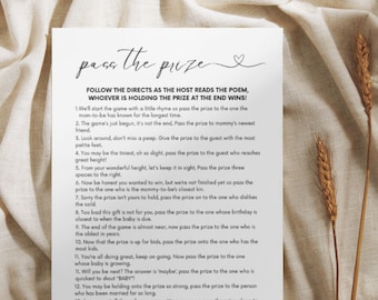 Baby Shower Pass the Prize Game: Rhyme Poem (Instant Download)