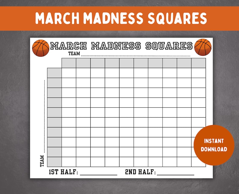March Madness Squares | Printable March Madness Game | NCAA Basketball ...