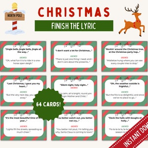 Christmas Carol Finish The Lyric Game | Printable Christmas Game | Finish the Phrase Christmas | Christmas Party Game | Instant Download
