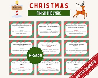 Christmas Carol Finish The Lyric Game | Printable Christmas Game | Finish the Phrase Christmas | Christmas Party Game | Instant Download