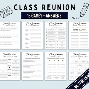 Class Reunion Games Bundle, Fun Ice Breaker Games for Your High School Reunion Party, Class Reunion Bingo, Find The Guest, Class Trivia