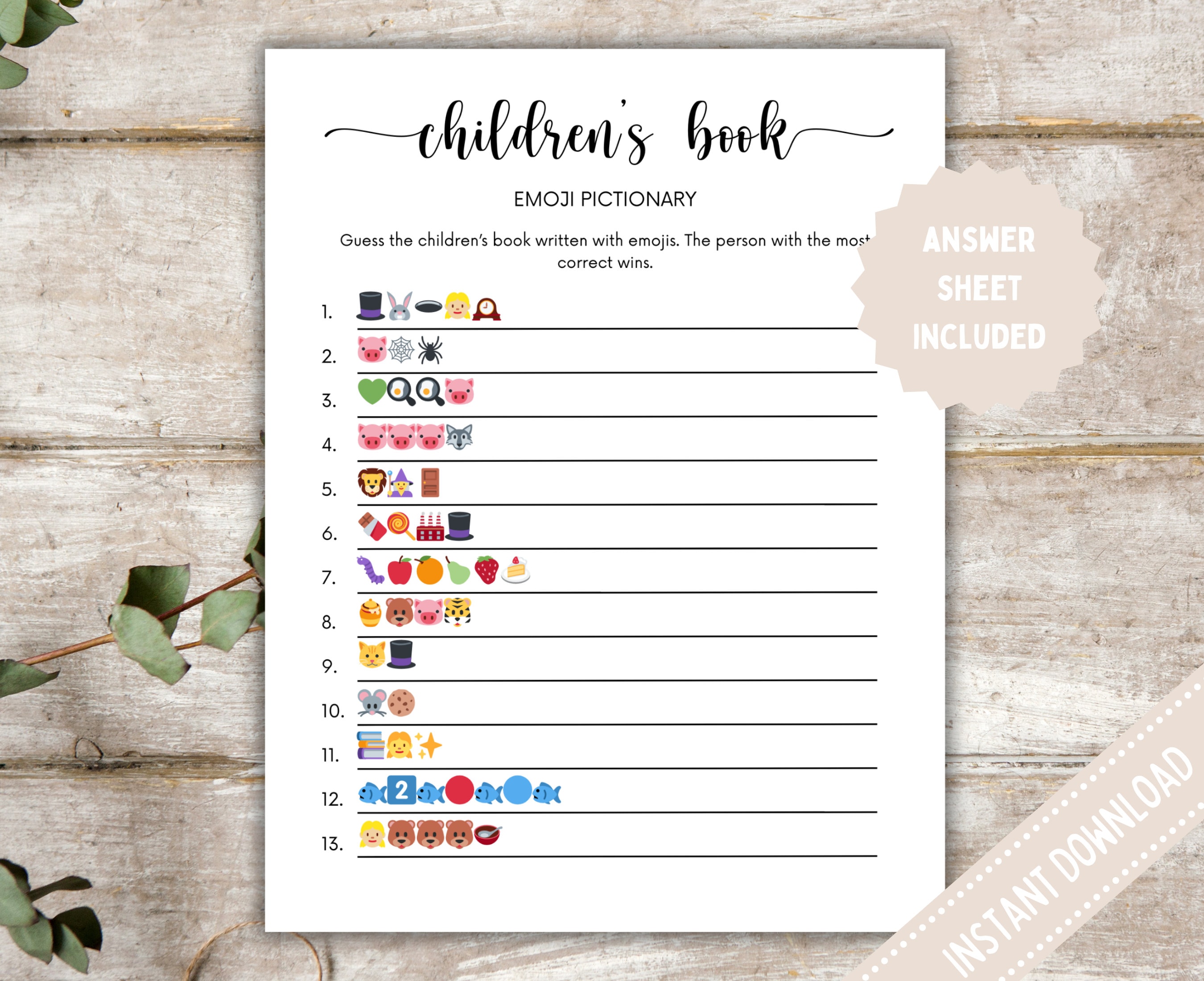 Children's Book Emoji Pictionary Game: Baby Shower Activity (digital ...