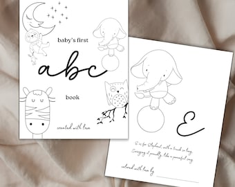 ABC Baby Shower Malbuch, digitaler Download, Ausmalseiten der Tiere Alphabet, Geschenkidee, Printable