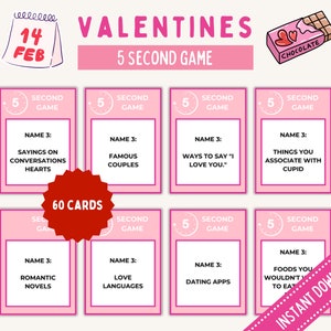 Valentine&#39;s Day Game | 5 Second Game | Valentine&#39;s Day Printable | Valentine Party | Galentine&#39;s Day | Valentine&#39;s Games | Galentines Games