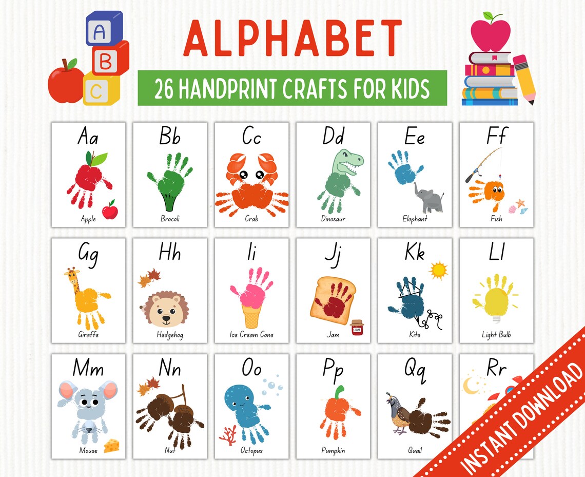 Alphabet Handprint Art Handprint Abc Activity A-Z Handprint Baby ...