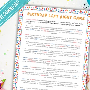 Left Right Game, Left Right Birthday Game, Printable Funny Left Right Story, Pass Gift Game, Pass the Prize, Birthday Games Group Adult Kid