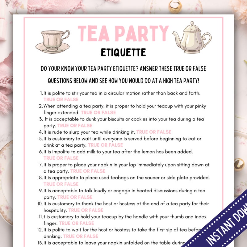 Tea Party Etiquette Game - Etsy