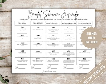 Bridal Shower Jeopardy Game: Bachelorette Party Trivia (Digital Download)