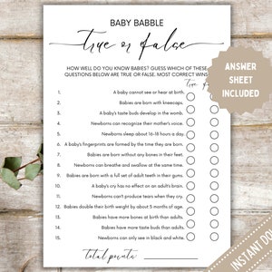 Baby Shower True or False Game | Baby Shower Party Game | Baby Trivia Game | Minimalist Baby Shower Game | Gender Neutral Baby Shower