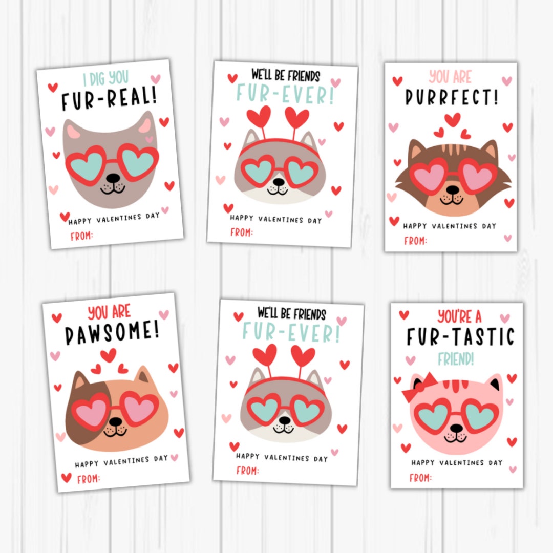 Printable Cat Pun Valentine's Day Cards: Kids Classroom Gift Tags ...