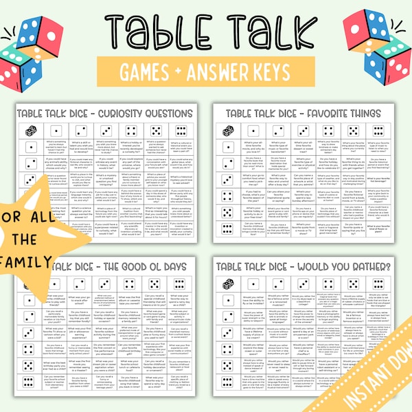 Table Talk Dice, Conversation Starter Game, Simple Icebreaker Game, Icebreaker Questions, Dice Party Game, Conversation Game for All Ages