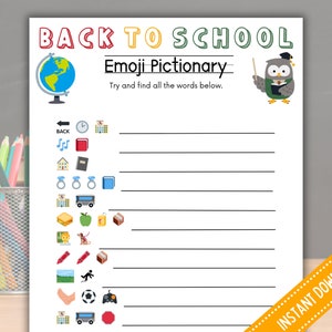 Back to School Emoji Pictionary Game, First Day of School Activity, Back to School Games for Middle School, High School, Adults, Classroom