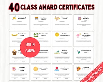 Funny Classroom Awards Certificates Editable in Canva, End Of School Year Achievement Award, Students Gift, Class Superlatives Teacher Gift