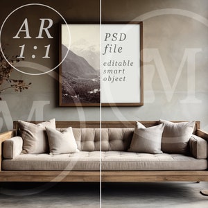 Square Frame Mockup - aspect ratio 1:1 - Modern Living Room Interior Mockup