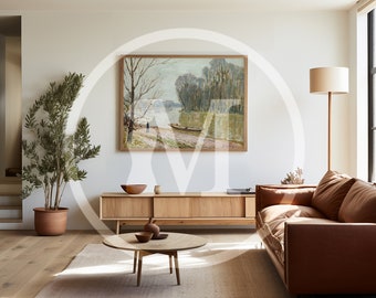 Landscape Single Frame Mockup - aspect ratio 4:3 - Modern Living Room Interior Mockup