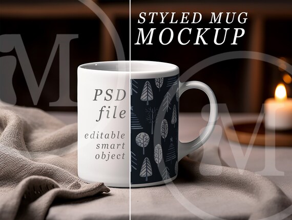 White Mug Mockup – PSD Smart Object, Styled Interior (Digital Download)